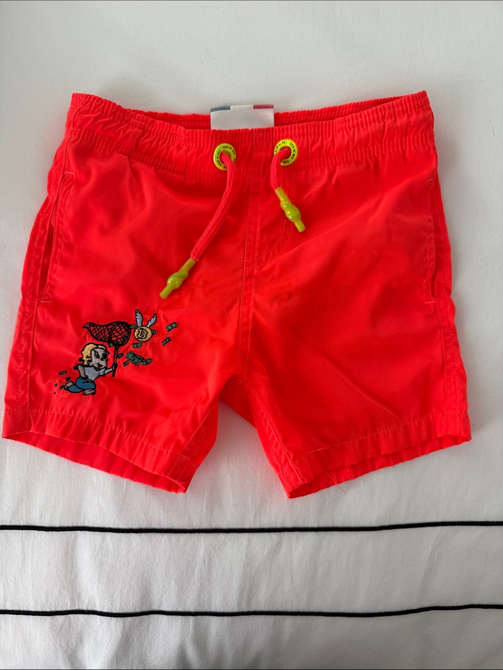 Kids Neon Coral Swim Trunks with Contrast Drawstring